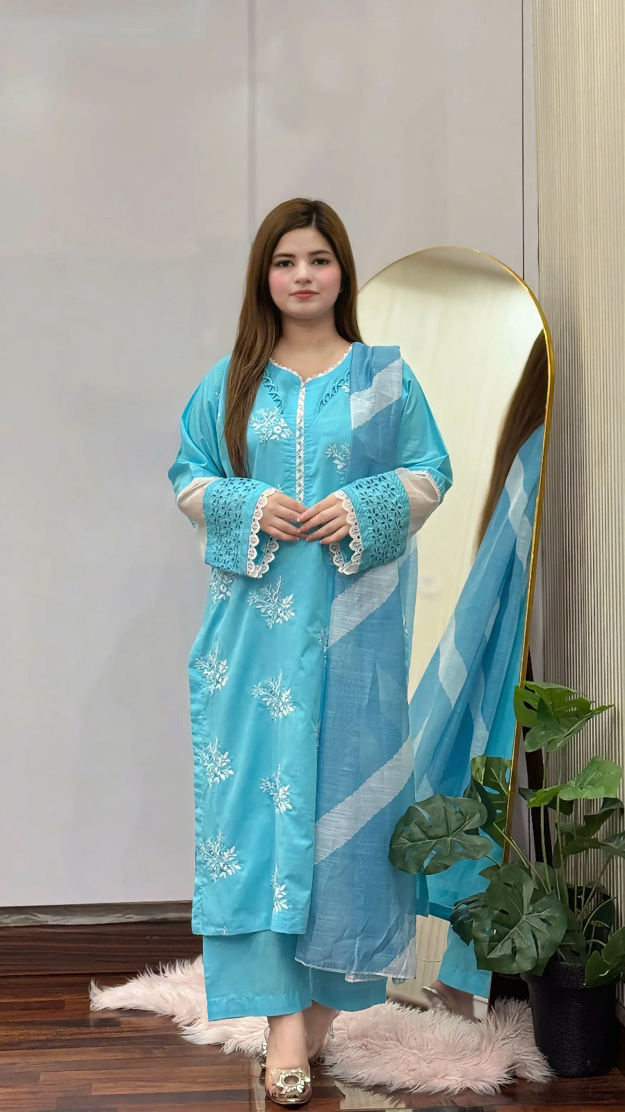 Horiya SkyBlue Emb 3pc